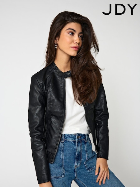 JDY Black Petite Faux Leather Biker Jacket (Q77437) | €21.50