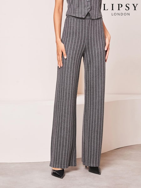 Lipsy Grey Pinstripe High Waist Wide Leg Tailored Trousers (Q77487) | €13
