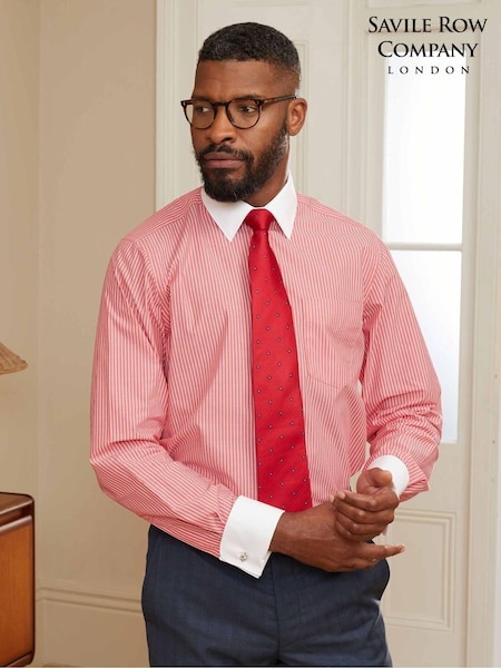 Savile Row Company Classic Fit 100% Cotton Stripe Double Cuff Shirt (Q77635) | OMR21