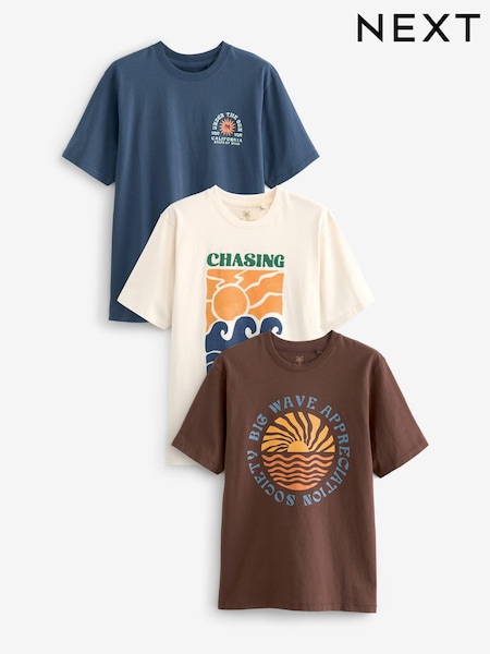 Multi sun 3 Pack Summer Front Print Graphic T-Shirt 3 Pack (Q77662) | OMR9