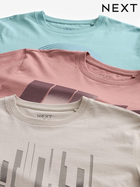 Blue/Pink/Neutral 100% Cotton Graphic Print T-Shirts 3 Pack (Q77663) | €19