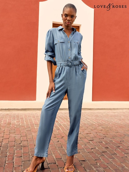 Love & Roses TENCEL™ Button Through Belted Utility Jumpsuit (Q77689) | 207 LEI