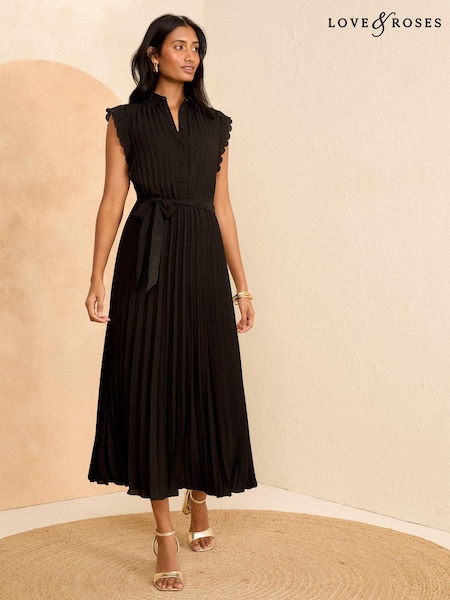 Love & Roses Black Sleeveless Pleated Midi Dress (Q77701) | €39
