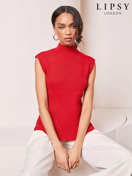 Red - Lipsy Soft Knit Ribbed Tabbard Vest (Q77732) | 136 LEI