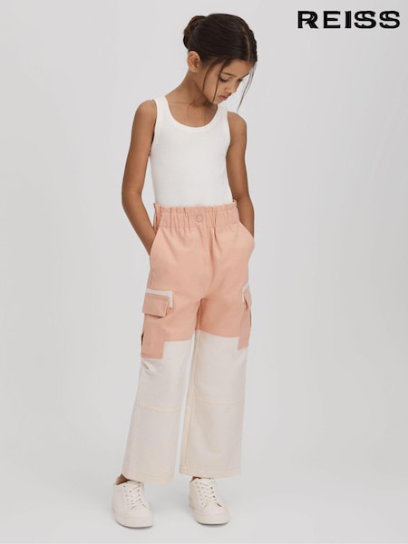 Reiss Pink Adalia 9-13 yrs Colourblock Elasticated Cargo Jeans (Q77739) | €65