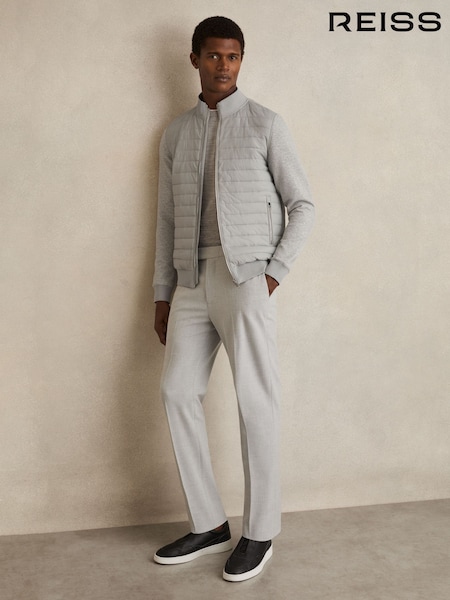 Reiss Soft Grey Melange Freddie Hybrid Quilt and Knit Zip-Through Jacket (Q77789) | €85
