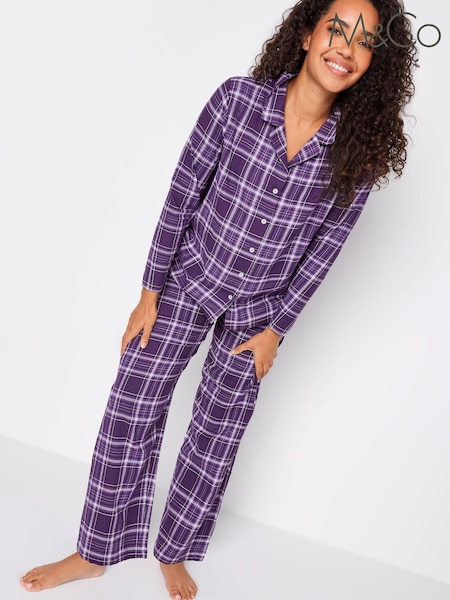 M&Co Purple Woven Check Pyjama Set (Q77941) | €24