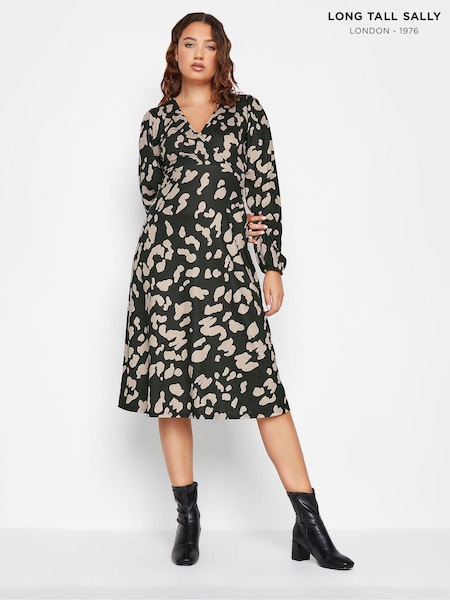 Long Tall Sally Black & Natural Marking Print Midi Dress (Q77975) | $59