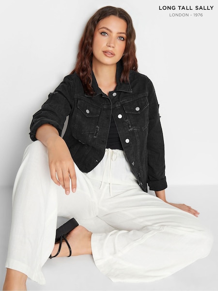 Long Tall Sally Black Distressed Denim Jacket (Q77982) | €31