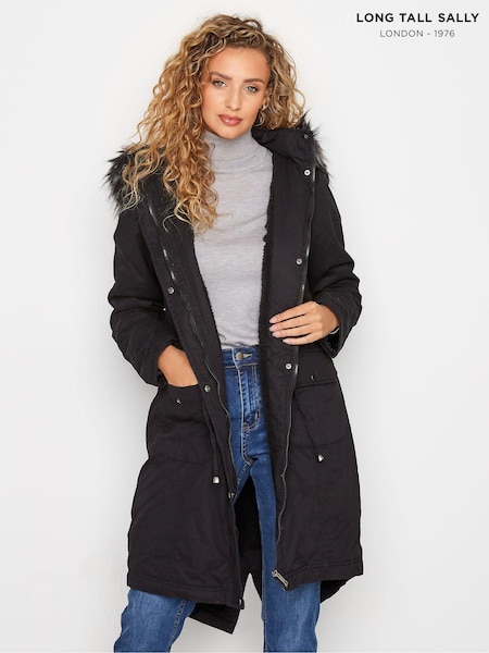 Long Tall Sally Black Faux Fur Trim Parka (Q78023) | €54