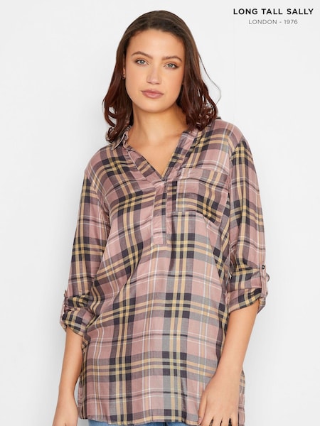 Long Tall Sally Pink Boyfriend Check 100% Cotton Shirt (Q78024) | AED90