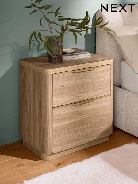 Mid Natural Arlo Arlo Oak Effect 2 Drawer Wide Bedside Table (Q78080) | €305