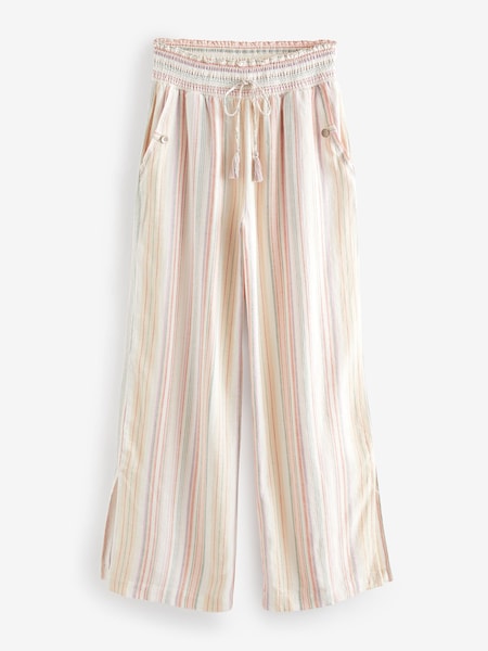 Мульти - Linen Blend Shirred Waist Stripe Trousers (Q78089) | €9
