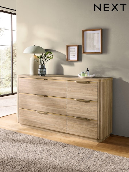 Mid Natural Arlo Oak Effect 6 Drawer Chest of Drawers (Q78096) | €650