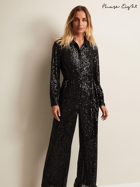 Phase Eight Alessandra Sequin Shirt Black Jumpsuit (Q78120) | €95