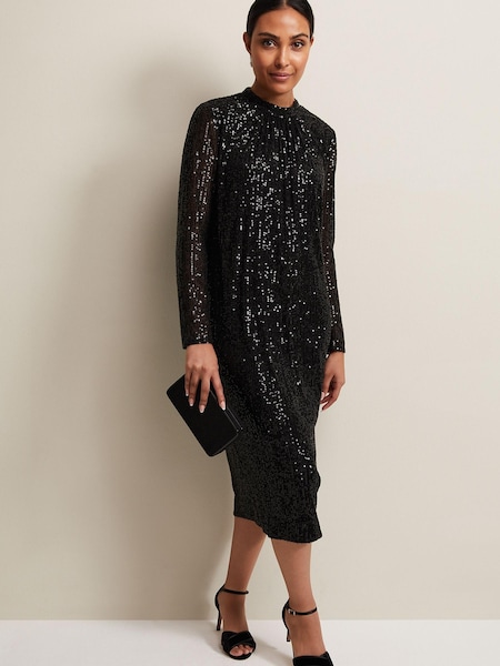 Phase Eight Petite Cindy Sequin Midi Black Dress (Q78126) | €79