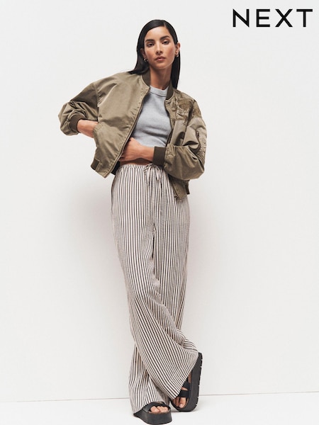 Black and White Textured Stripe Wide Leg Trousers (Q78151) | €6