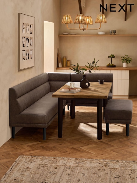 Monza Faux Leather Peppercorn Brown Bronx Left Hand Dining Table And 8 Seater Corner Bench Set (Q78253) | €2,150