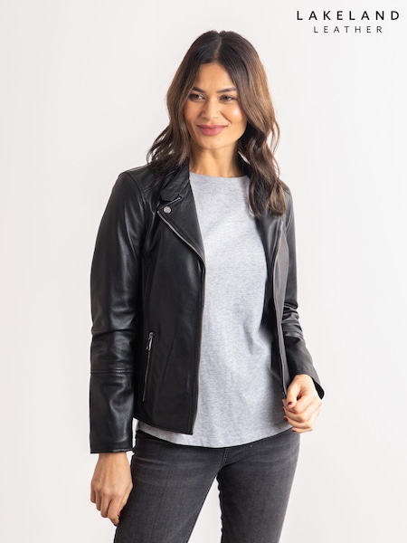 Tumma Musta - Lakeland Leather Nateby Center Zip Leather Biker Takki (Q78258) | €274