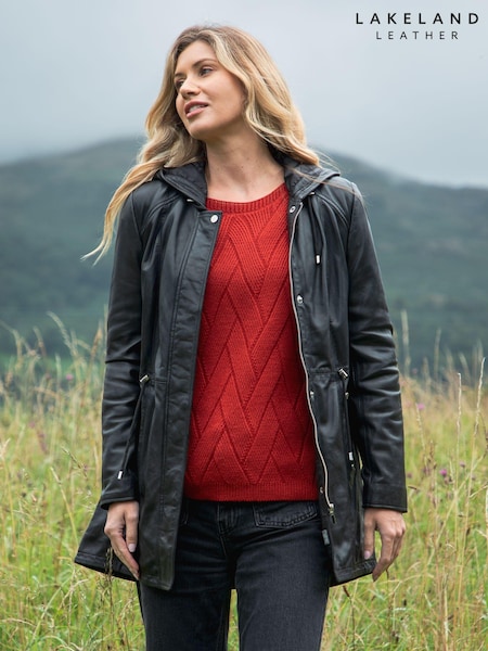 Lakeland Leather Black Ambleside Hooded Leather Coat (Q78273) | €218