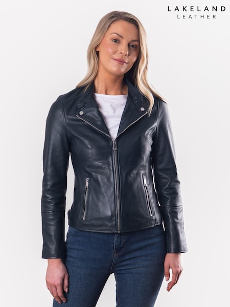 Blau - Lakeland Leather Nateby Bikerjacke aus Leder mit Mittelreißverschluss (Q78307) | 190 €
