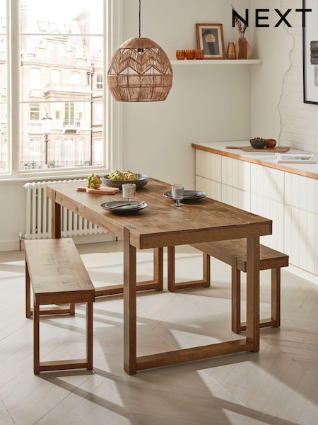 Natural Jefferson Solid Wood Pine 4 Seater Dining Table and Bench Set (Q78311) | €1,075