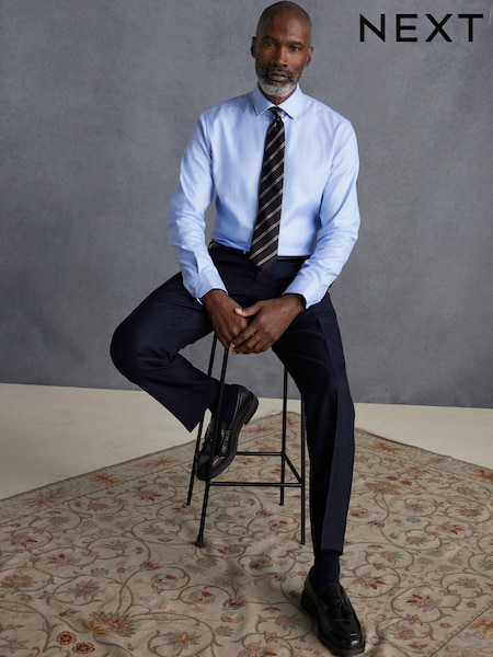 Blue Textured Single Cuff Signature Shirt (Q78322) | €11