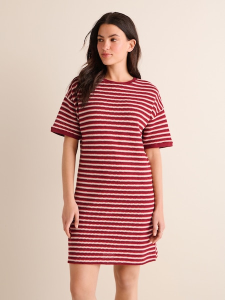 Red and Cream Stripe Crochet Boxy T-Shirt Dress (Q78327) | €12