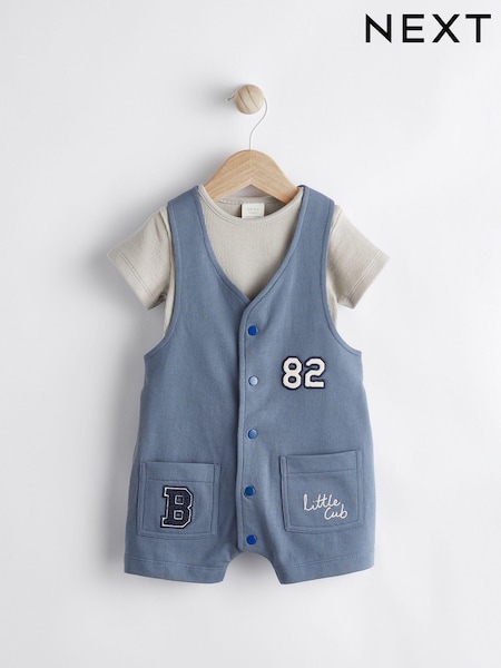 Blue Varsity Baby Jersey 100% Cotton Dungarees and Bodysuit Set (0mths-2yrs) (Q78345) | €12 - €14