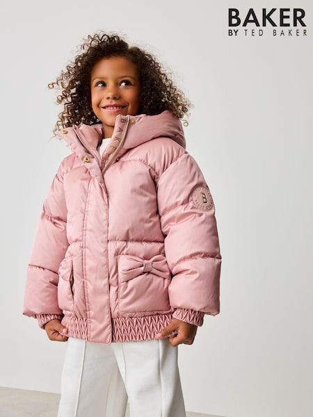 Baker By Ted Baker Pink Shower Resistant Bow Pocket Padded Coat (Q78502) | ‏312‏₪ - ‏337‏ ₪