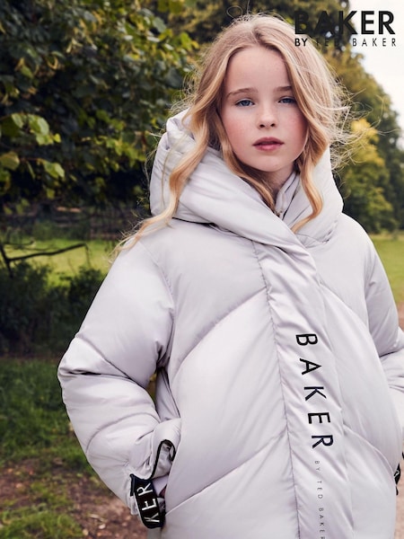Baker By Ted Baker Shower Resistant Silver Pearl Branded Padded Coat (Q78506) | ‏327‏₪ - ‏352‏ ₪