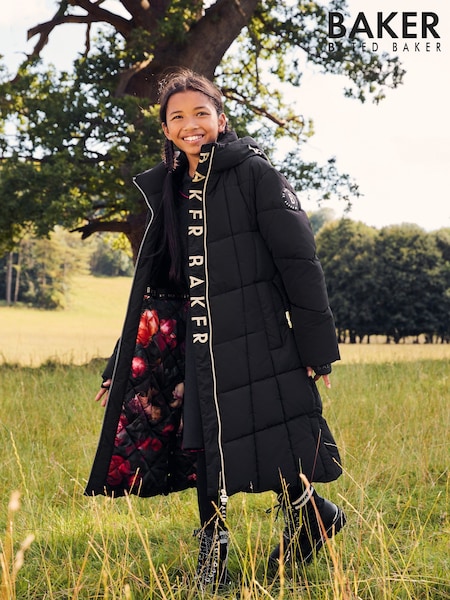 Baker by Ted Baker Shower Resistant Bow Longline Belted Black Coat (Q78507) | €77 - €82