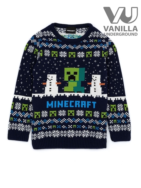 Vanilla Underground Blue Minecraft Kids Christmas Jumper (Q78561) | AED78