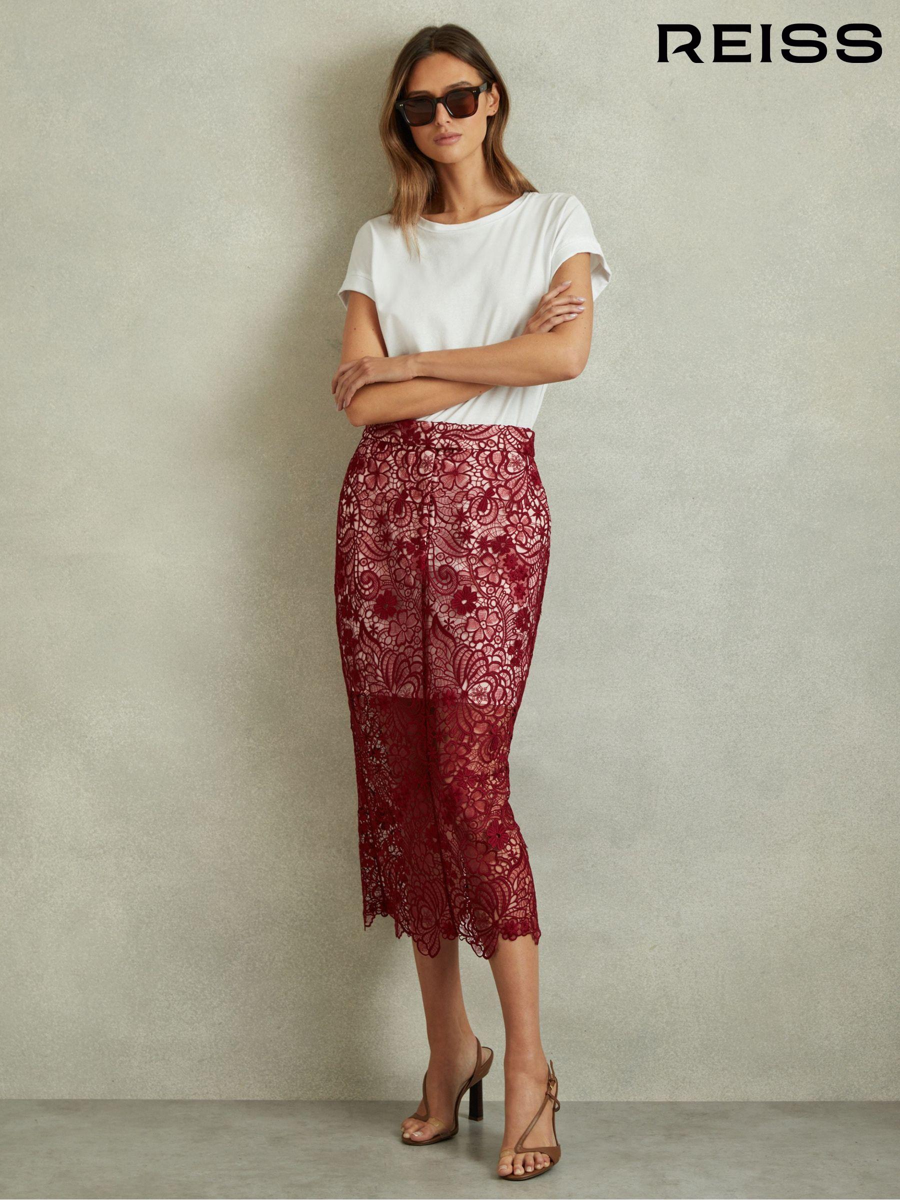Reiss red pleated skirt on sale