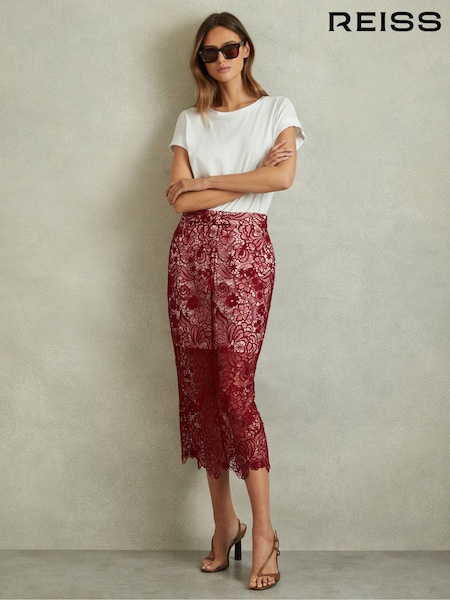 Reiss Flo Sheer Lace Midi Pencil Skirt (Q78648) | €296