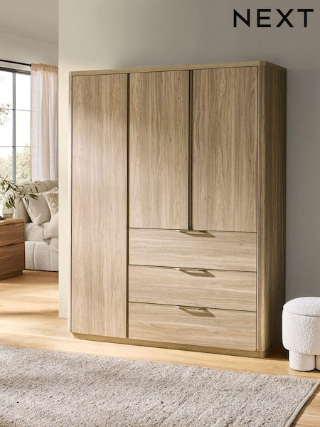 Mid Natural Arlo Oak Effect Triple 3 Drawers Wardrobe (Q78702) | €1,050