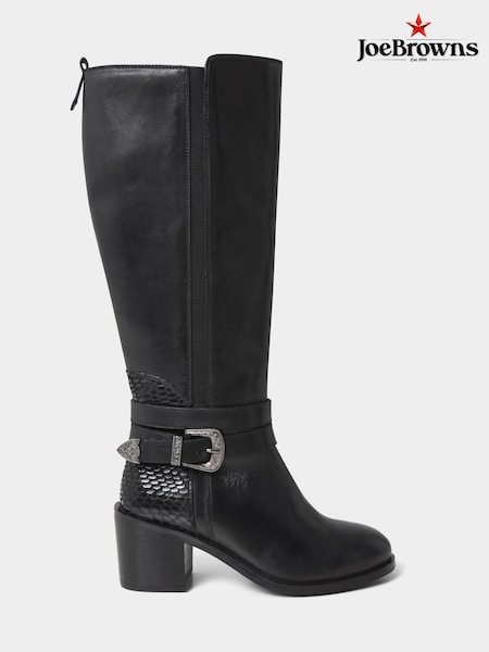 Joe Browns Black Gigi Premium Leather Rider Boots (Q78713) | AED786