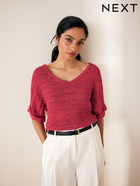 Red Short Sleeve Stitch Top (Q78790) | €5