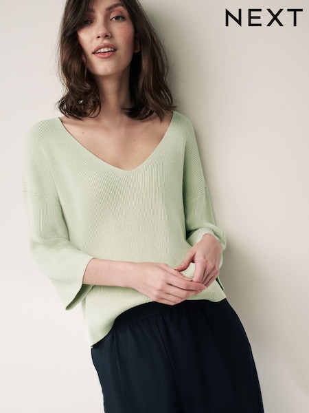 Mint Green V-Neck Linen Short Sleeve Top (Q78803) | €24