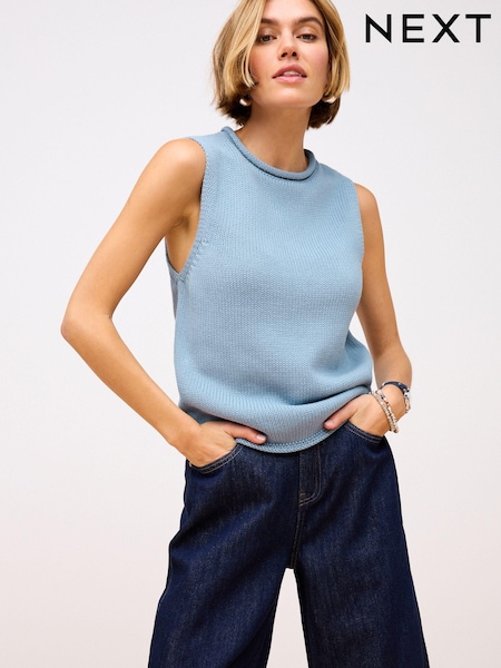Chambray Blue 100% Cotton Roll Edge Tank (Q78811) | €14