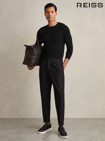 Reiss Black Brighton Relaxed Drawstring Trousers with Turn-Ups (Q78813) | €200