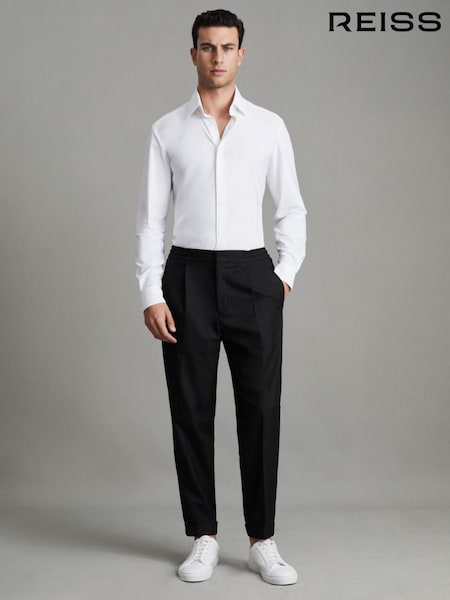 Negru - Pantaloni cu șnur și croi lejer Pantaloni cu tiv răsucit Reiss Brighton (Q78814) | 1,139 LEI
