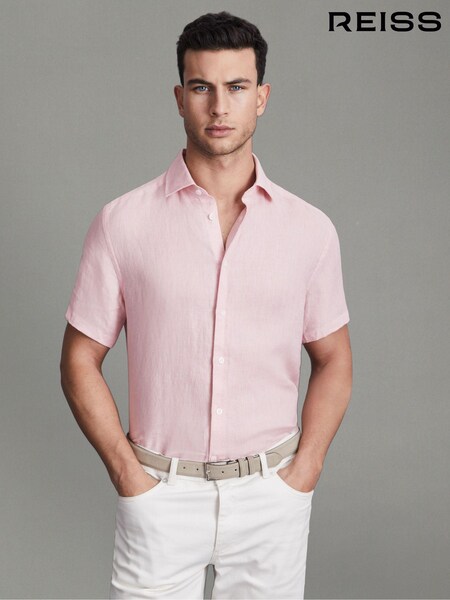 Reiss Flamingo Holiday Slim Fit 100% Linen Shirt (Q78843) | $122