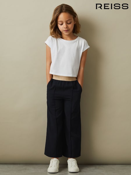 Reiss Navy Ayana Junior Elasticated Wide Leg Trousers (Q79106) | AED288