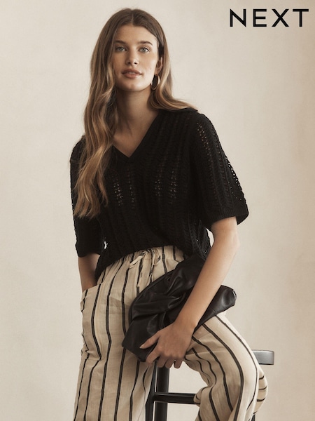 Black Premium Knitted Polo Neck Top (Q79166) | €24