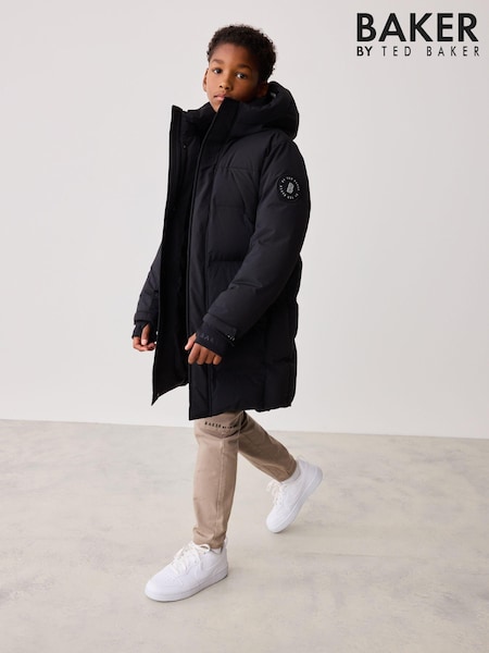 Baker By Ted Baker Shower Resistant Longline Padded Black Coat (Q79300) | ‏549 ر.س.‏ - ‏582 ر.س.‏