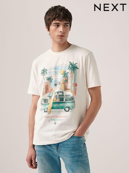 Ecru 100% Cotton VW Camper Van License T-Shirt (Q79306) | €12