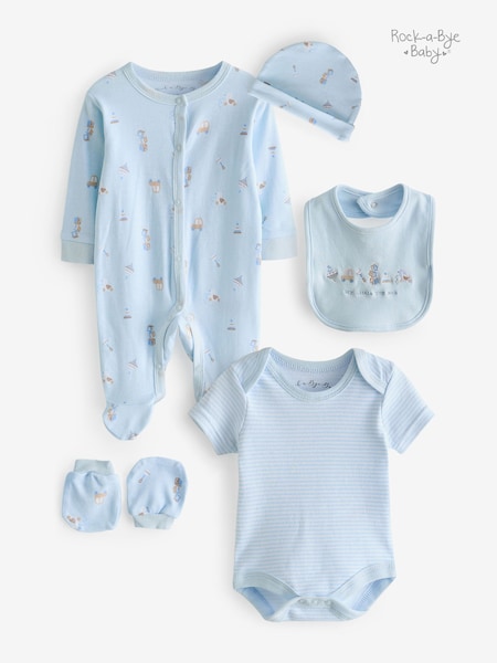 Rock-A-Bye Baby Boutique Blue Toy Print Cotton 5-Piece Baby 100% Cotton Gift Set (Q79467) | €32