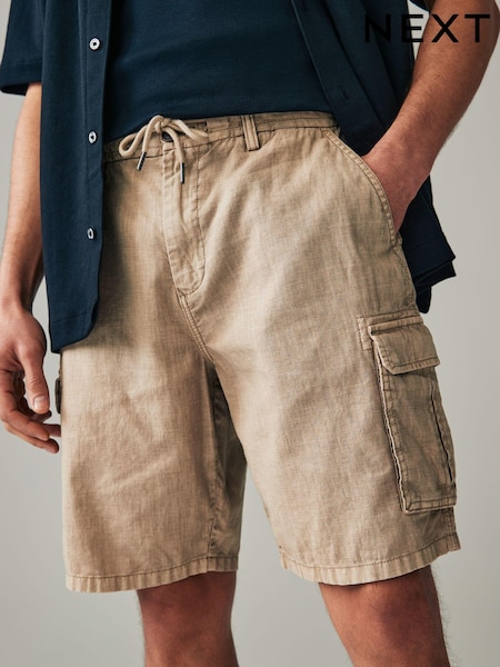 Stone Natural Cotton Linen Cargo Shorts (Q79526) | €6