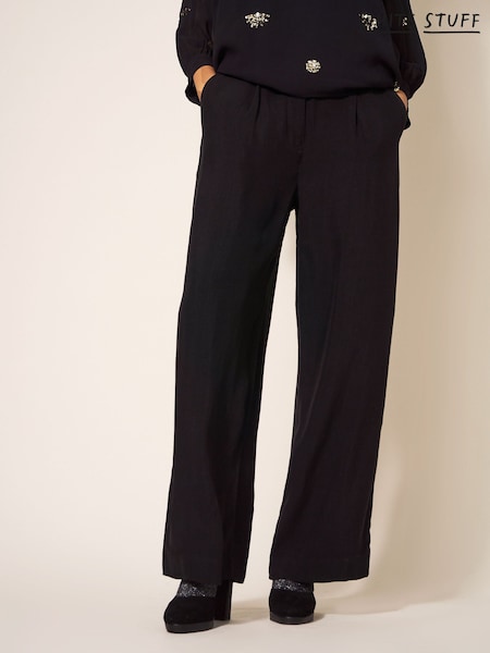 White Stuff Lucinda Crepe Wide Leg Black Trousers (Q79569) | €29